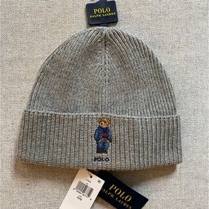 Polo by Ralph Lauren Ribbed Solid Denim Bear Beanie Hat